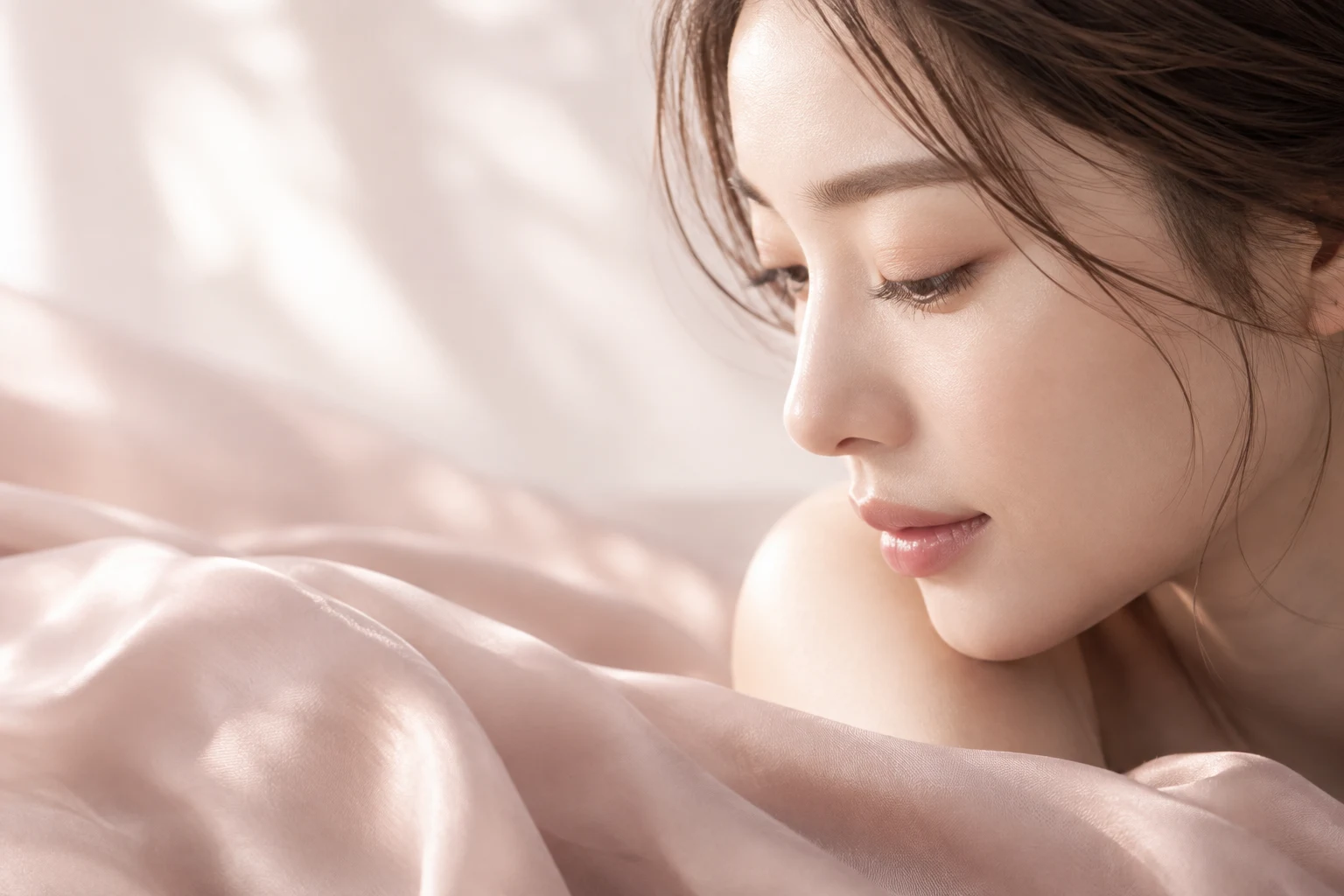 柔らかな光に包まれた女性の目元のイメージ